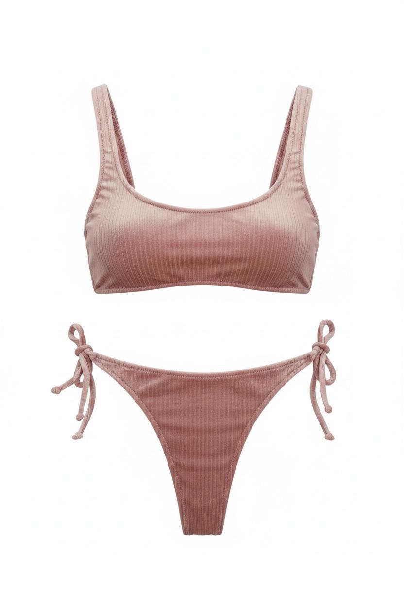 Top de bikini rosa terciopelo