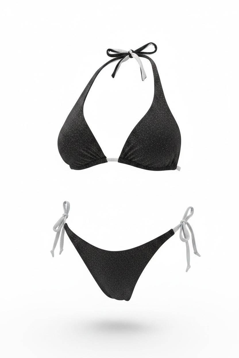 Bikini Halter Negro/Plata