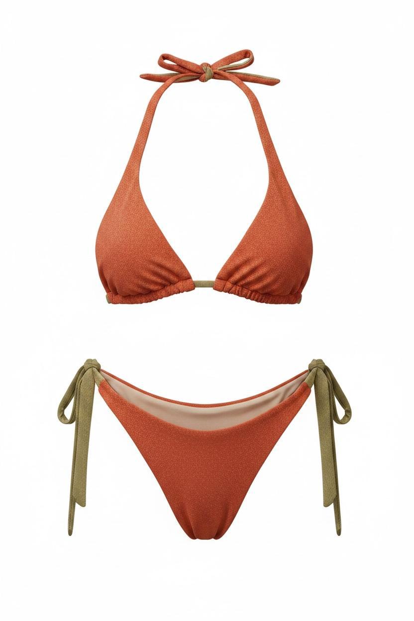 Bikini Halter Naranja/Verde oliva
